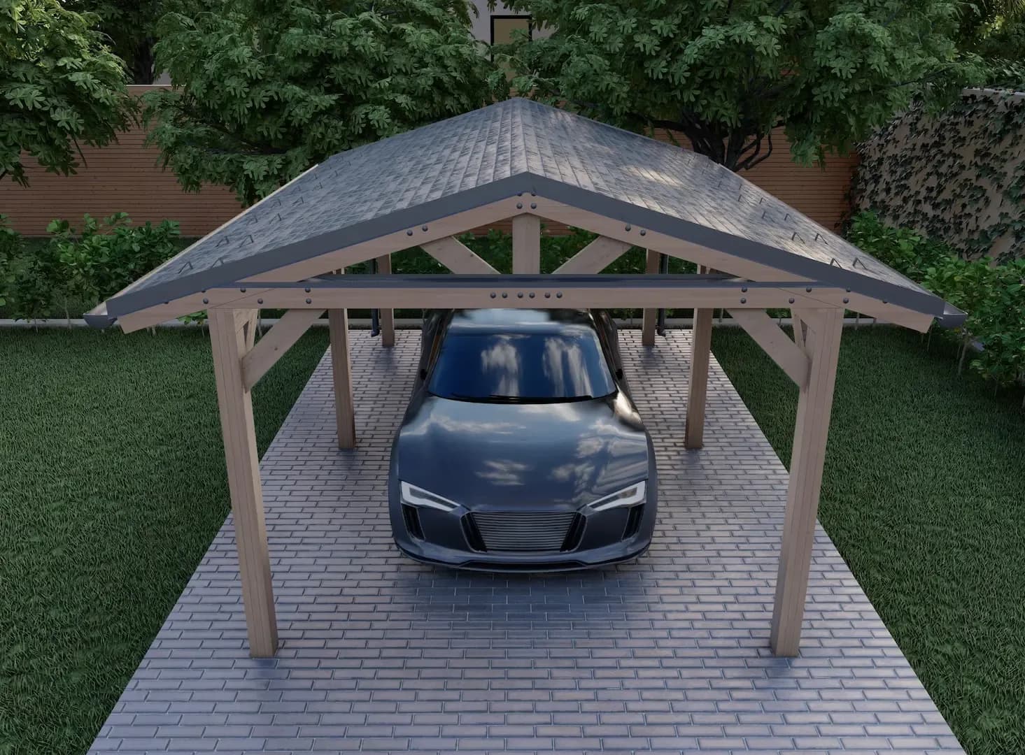 Навес для авто из бруса 3×6 под ключ