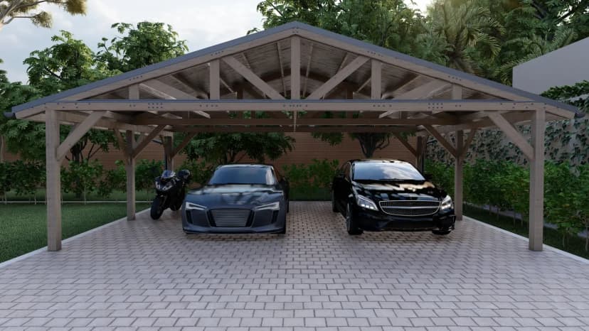 Навес для авто из бруса 7,5×6 под ключ - фото 2